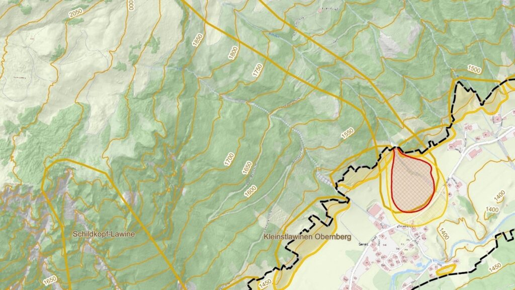 Gefahrenzonenplan in Tirol (Obernberg) © Tiris Maps I snow institute